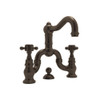 Deck Mount Bridge Lavatory Faucet with Cross Handles Pop-Up and Column Spout in Tuscan Brass