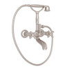 Exposed Tub Set with Cross Handle Handshower in Satin Nickel