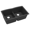 33" x 19" x 10" Quartz Equal Double Bowl Undermount Sink with Aqua Divide in Black