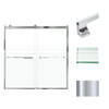 Frameless bypass shower door in polished chrome frame finish with frosted glass texture and rustic Justin handles 60-in W x 62-in H