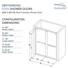 Semi-frameless bypass shower door with a brushed nickel frame and a low iron glass texture with Riley handles 56-60-in W x 80-in H