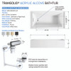 Transolid UATLN603217-L-PC Unity AFR 60-in x 32-in x 17-in Alcove Acrylic Bathtub Kit With Left Hand Drain, White/Polished Chrome