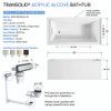 Transolid UATLN603222-R-PC Unity AFR 60-in x 32-in x 22-in Alcove Acrylic Bathtub Kit With Right Hand Drain, White/Polished Chrome