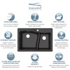 33" X 22" X 10" Double Offset Drop-in Installation with 5 BACDE Faucet Holes, In Black
