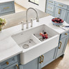 33" Farmhouse/Apron Front Kitchen Sink with Low Divide in White 33" Farmhouse/Apron Front Kitchen Sink with Low Divide in White