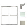 Frameless bypass shower door in brushed stainless frame finish with smooth clear glass texture and classic Riley handles 60-in W x 70-in H