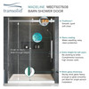 Frameless sliding shower door with fixed panel in matte black with clear glass texture and Justin handles