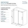 Transolid MBDT607608FR-R-MB Frameless sliding shower door with fixed panel in matte black with frosted glass texture and Riley handles