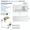 Transolid UATLN603022-R-CB Unity AFR 60-in x 30-in x 22-in Alcove Acrylic Bathtub Kit With Right Hand Drain, White/Champagne Bronze