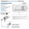 Transolid UATLN603215-L-PC Unity 60-in x 32-in x 15-in Alcove Acrylic Bathtub Kit With Left Hand Drain, White/Polished Chrome