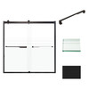 Frameless bypass shower door in matte black frame finish with frosted glass texture and rustic Justin handles 60-in W x 62-in H