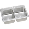 43" x 22" x 6-7/8" 20 Gauge Stainless Steel Equal Double Bowl Drop-in Kitchen Sink with 3 Faucet Holes in Brushed Satin