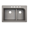 Swan QZ03322LD.173-4B 33-in D x 22-in W x 9.5-in H Granite Dual Mount Double Bowl Kitchen Sink with 4-Hole in Metallico