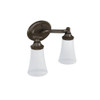 2 Light Bathroom Sconce with Frosted Shades in Oil Rubbed Bronze 2 Light Bathroom Sconce with Frosted Shades in Oil Rubbed Bronze