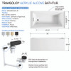 Transolid UATLN603220-R-MB Unity 60-in x 32-in x 20-in Alcove Acrylic Bathtub Kit With Right Hand Drain, White/Matte Black