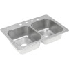 Dayton DXR33224 Stainless Steel Double Bowl Top Mount Sink with 4 Faucet Holes in Satin Dayton DXR33224 Stainless Steel Double Bowl Top Mount Sink with 4 Faucet Holes in Satin