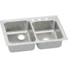 33" x 22" x 6-1/2" 18 Gauge Stainless Steel Offset Double Bowl Top Mount Kitchen Sink with 3 Faucet Holes in Lustertone