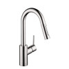 Hansgrohe Focus 04506001 Pull-Down Kitchen Faucet with High-Arc Spout, Magnetic Docking and Toggle Spray Diverter in Chrome