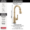 9990T-CZ-DST Broderick Single Handle Pull Down Bar or Prep Faucet with Touch2O Technology, Champagne Bronze