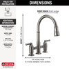 2390L-KS-DST Broderick Two Handle Pull Down Bridge Kitchen Faucet, Black Stainless