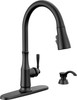 19877Z-BLSD-DST Capertee Single Handle Pull Down Kitchen Faucet with Soap Dispenser and ShieldSpray Technology, Matte Black