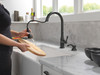 19877Z-BLSD-DST Capertee Single Handle Pull Down Kitchen Faucet with Soap Dispenser and ShieldSpray Technology, Matte Black