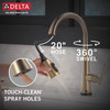 9182T-CZ-PR-DST Emmeline Single Handle Pull Down Kitchen Faucet with Touch2O Technology, Lumicoat Champagne Bronze
