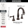 3597-RBPD-DST Cassidy Two Handle Widespread Pull Down Bathroom Faucet, Venetian Bronze
