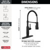 Delta 18804Z-BL-DST Theodora 11.94-in x 10.75-in x 20.25-in Single-Handle Pull-Down Spring Kitchen Faucet, Matte Black