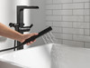 T4768-BLFL Ara Delta Ara Single Handle Floor Mount Channel Spout Tub Filler Trim with Hand Shower, Matte Black