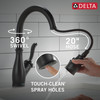 9178T-BL-DST Leland Single Handle Pull Down Kitchen Faucet with Touch2O and ShieldSpray Technologies, Matte Black