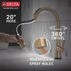 9191T-CZ-PR-DST Monrovia Single Handle Pull Down Kitchen Faucet with Touch2O Technology, Lumicoat Champagne Bronze