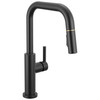 19868LF-GZ Nicoli 11.06-in x 10.75-in x 15.75-in Single-Handle Pull-Down Kitchen Faucet, Matte Black and Champagne Bronze