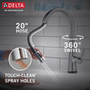 9191T-AR-PR-DST Monrovia Single Handle Pull Down Kitchen Faucet with Touch2O Technology, Lumicoat Arctic Stainless