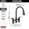Delta 2390L-RB-DST Broderick Two Handle Pull Down Bridge Kitchen Faucet, Venetian Bronze