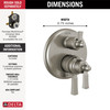 T27956-SS Dorval Traditional 2-Handle Monitor 17 Series Valve Trim with 6 Setting Diverter, Stainless