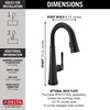 9982T-BL-DST Emmeline Single Handle Pull Down Bar or Prep Faucet with Touch2O Technology, Matte Black