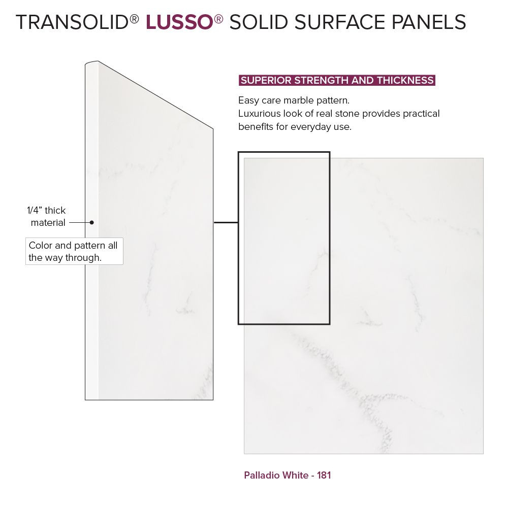LW3672-181 Lusso 36-in x 72-in Glue to Wall Wall Panel, Palladio White
