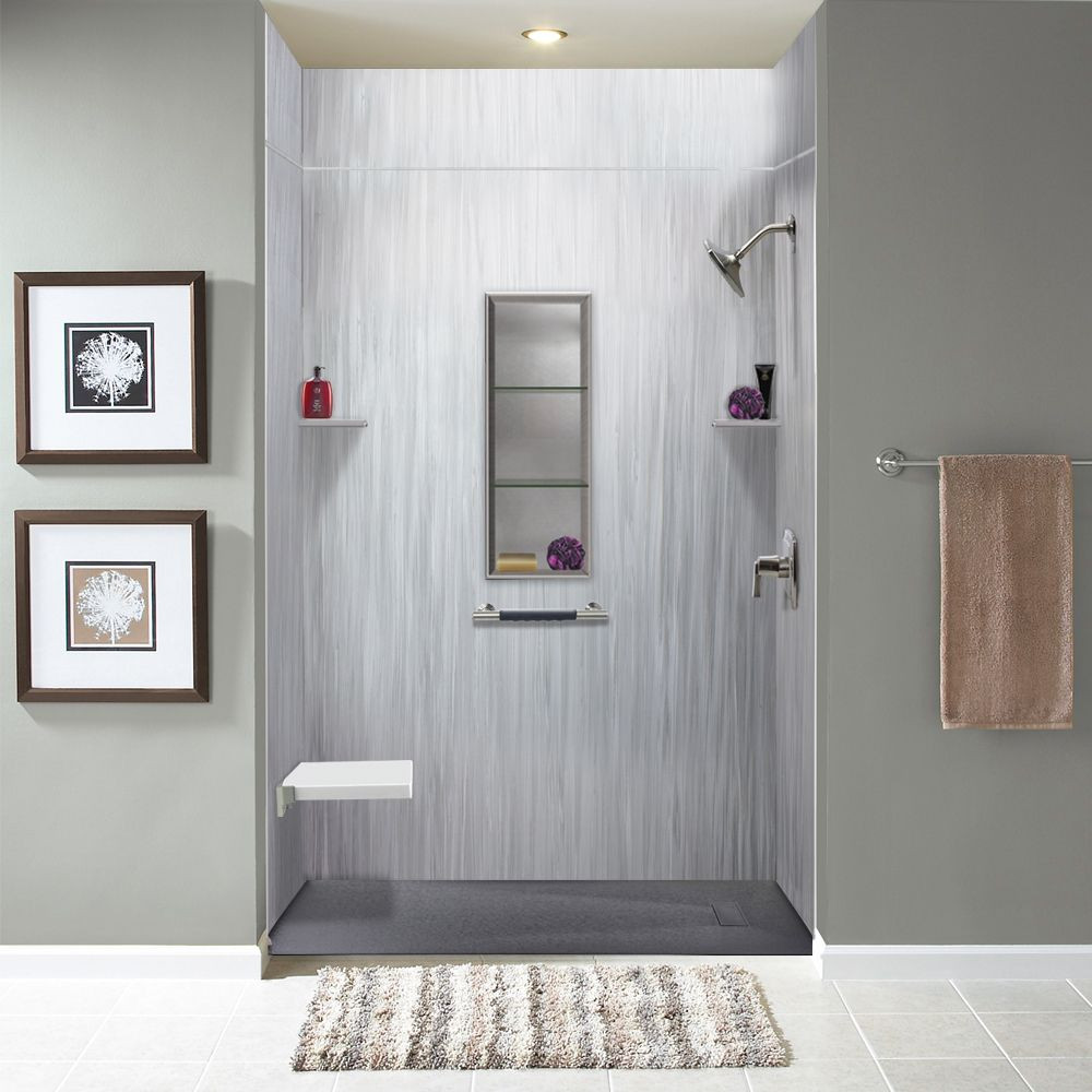 LWKX60368412-186 Lusso 60-in x 36-in x 84/12-in Glue To Wall 6-Piece Transition Shower Wall Kit, Glacier Grey