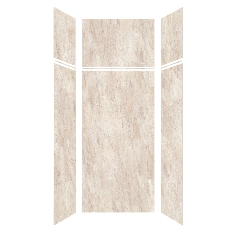 LWKX36367224-185 Lusso 36-in x 36-in x 72/24-in Glue To Wall 6-Piece Transition Shower Wall Kit, Creme Carmel