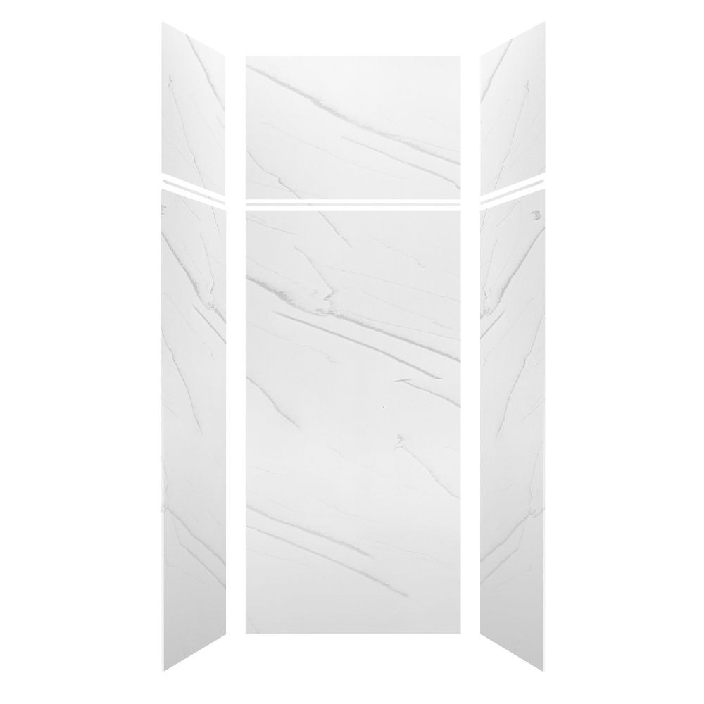 LWKX36367224-181 Lusso 36-in x 36-in x 72/24-in Glue To Wall 6-Piece Transition Shower Wall Kit, Palladio White