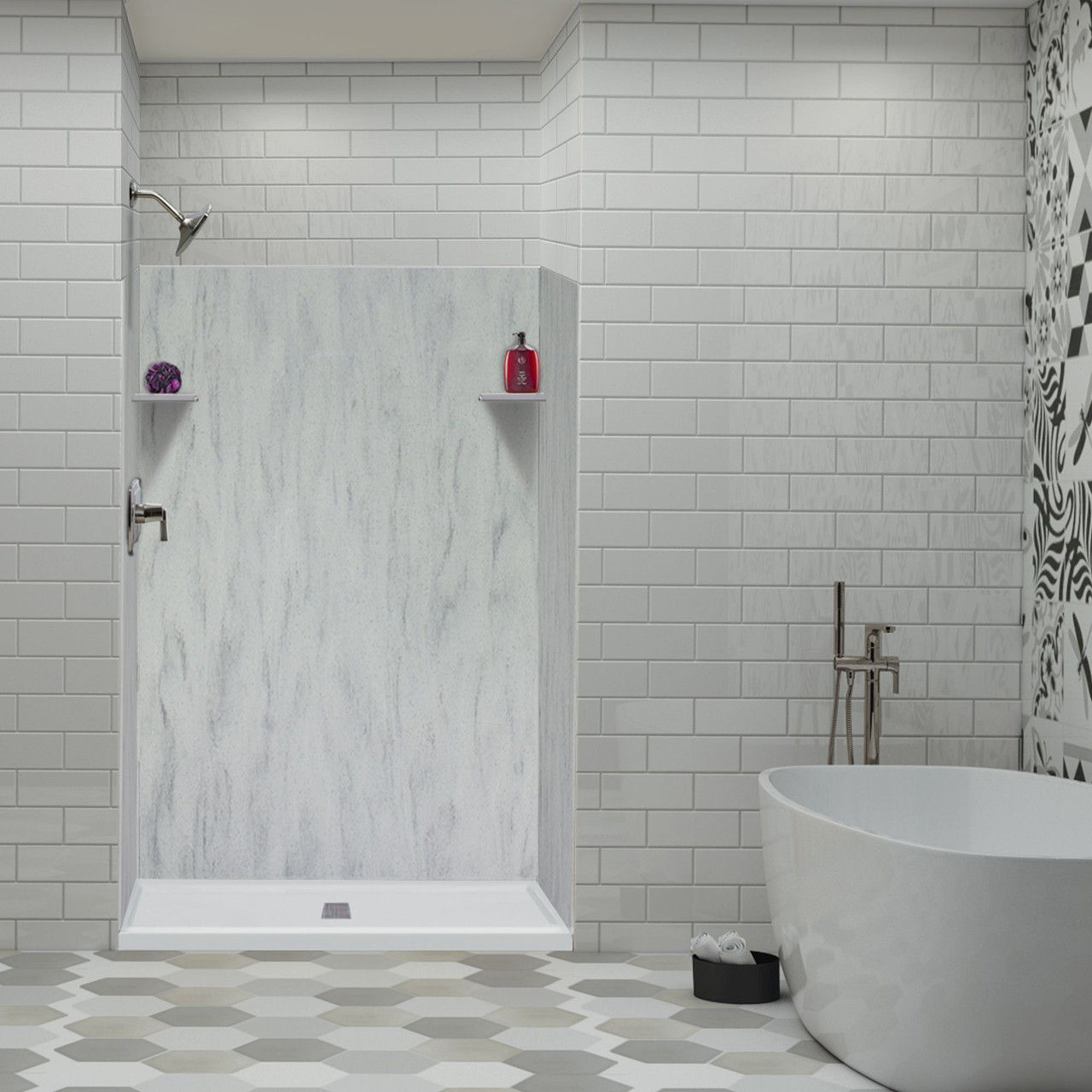 LWK483672-190 Lusso 48-in x 36-in x 72-in Glue to Wall 3-Piece Shower Wall Kit, Bellanca