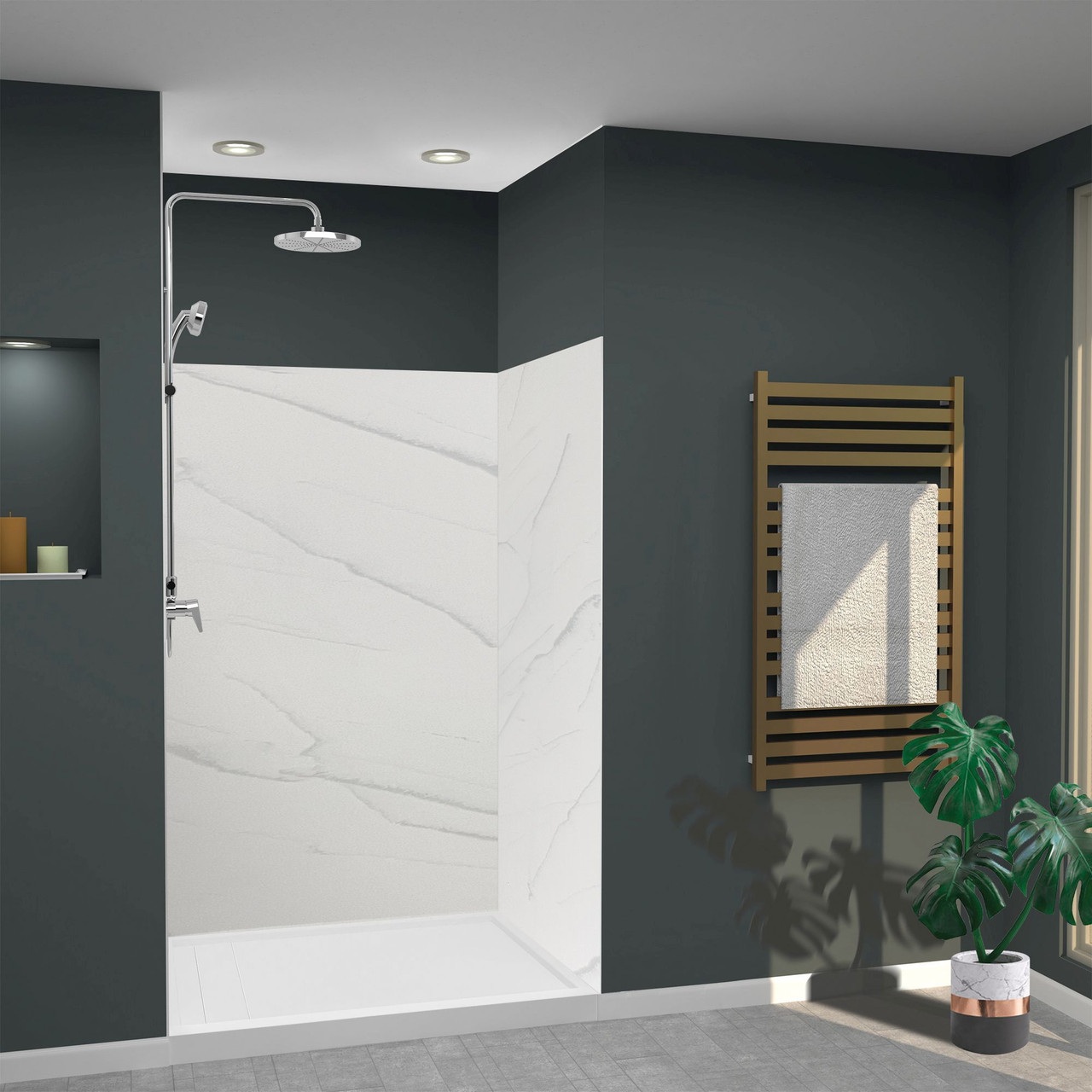 Transolid LWK483672-181 Lusso 48-in x 36-in x 72-in Glue to Wall 3-Piece Shower Wall Kit, Palladio White