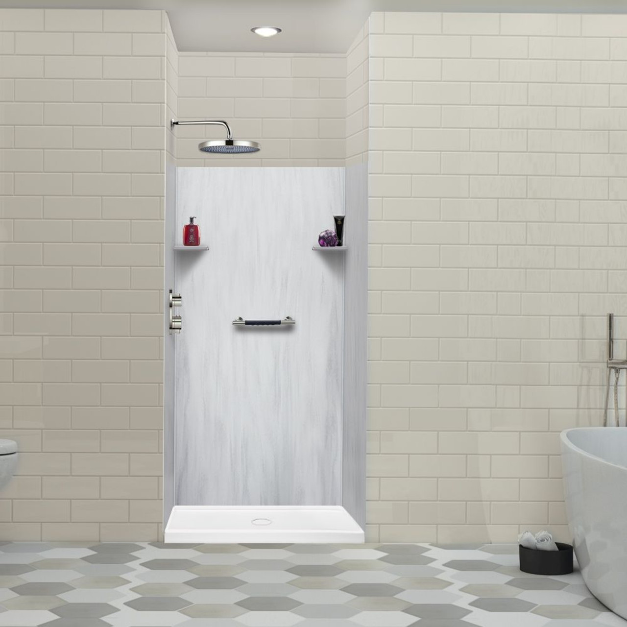 Transolid LWK363672-190 Lusso 36-in x 36-in x 72-in Glue to Wall 3-Piece Shower Wall Kit, Bellanca