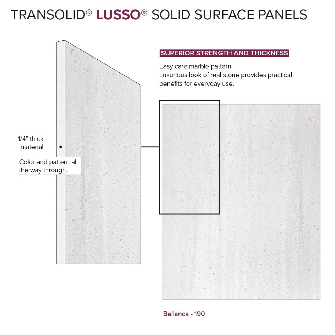 Transolid LWK363672-190 Lusso 36-in x 36-in x 72-in Glue to Wall 3-Piece Shower Wall Kit, Bellanca