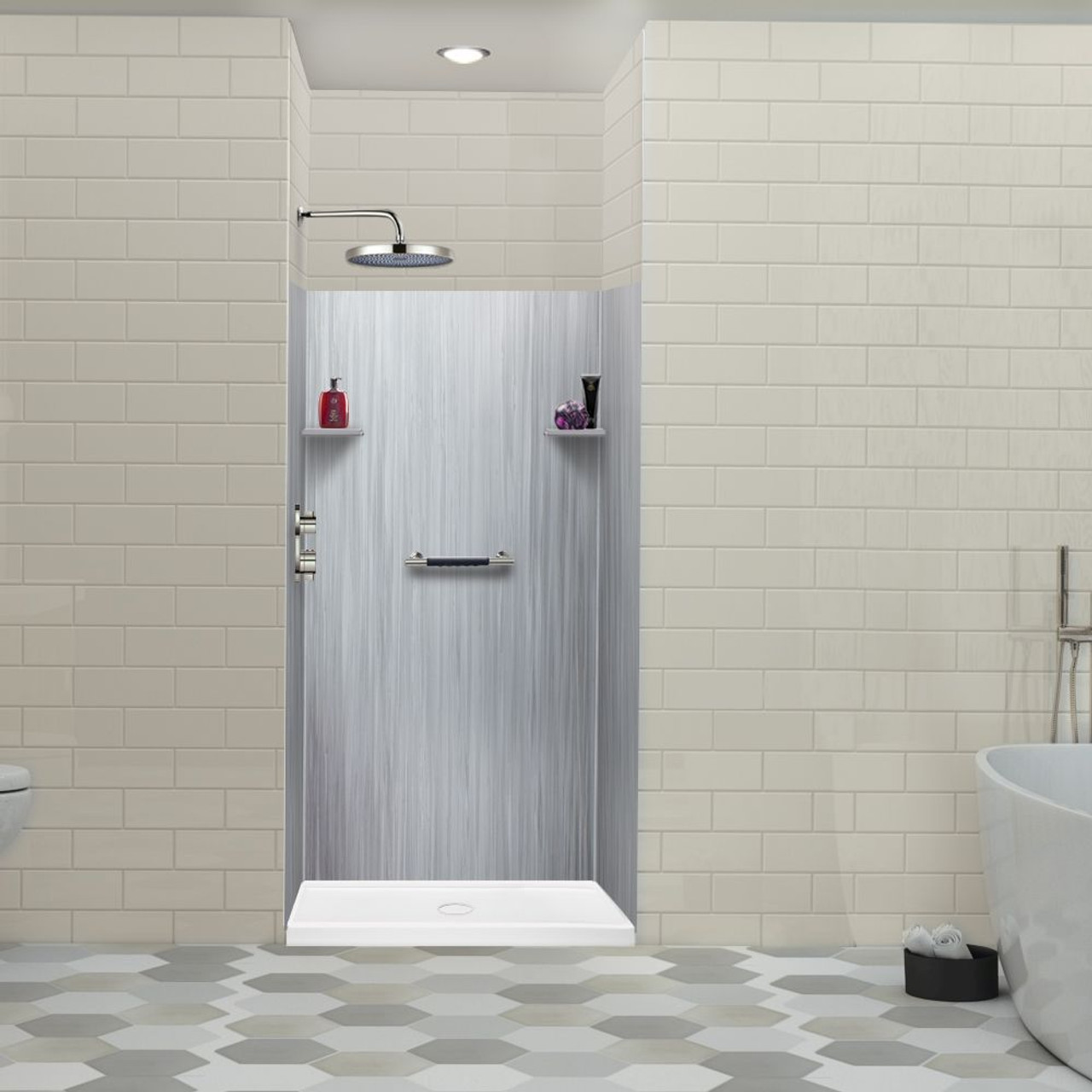 Transolid LWK363672-186 Lusso 36-in x 36-in x 72-in Glue to Wall 3-Piece Shower Wall Kit, Glacier Grey