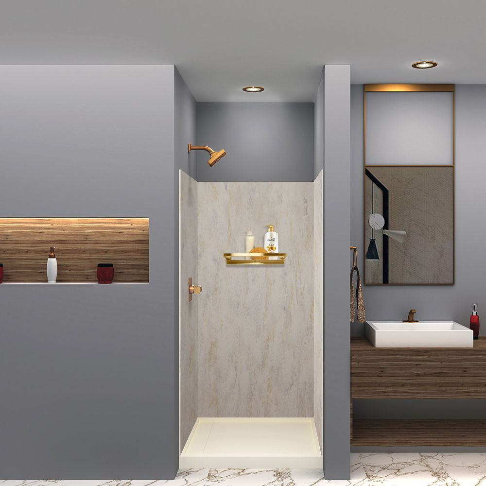 LWK363672-185 Lusso 36-in x 36-in x 72-in Glue to Wall 3-Piece Shower Wall Kit, Creme Carmel