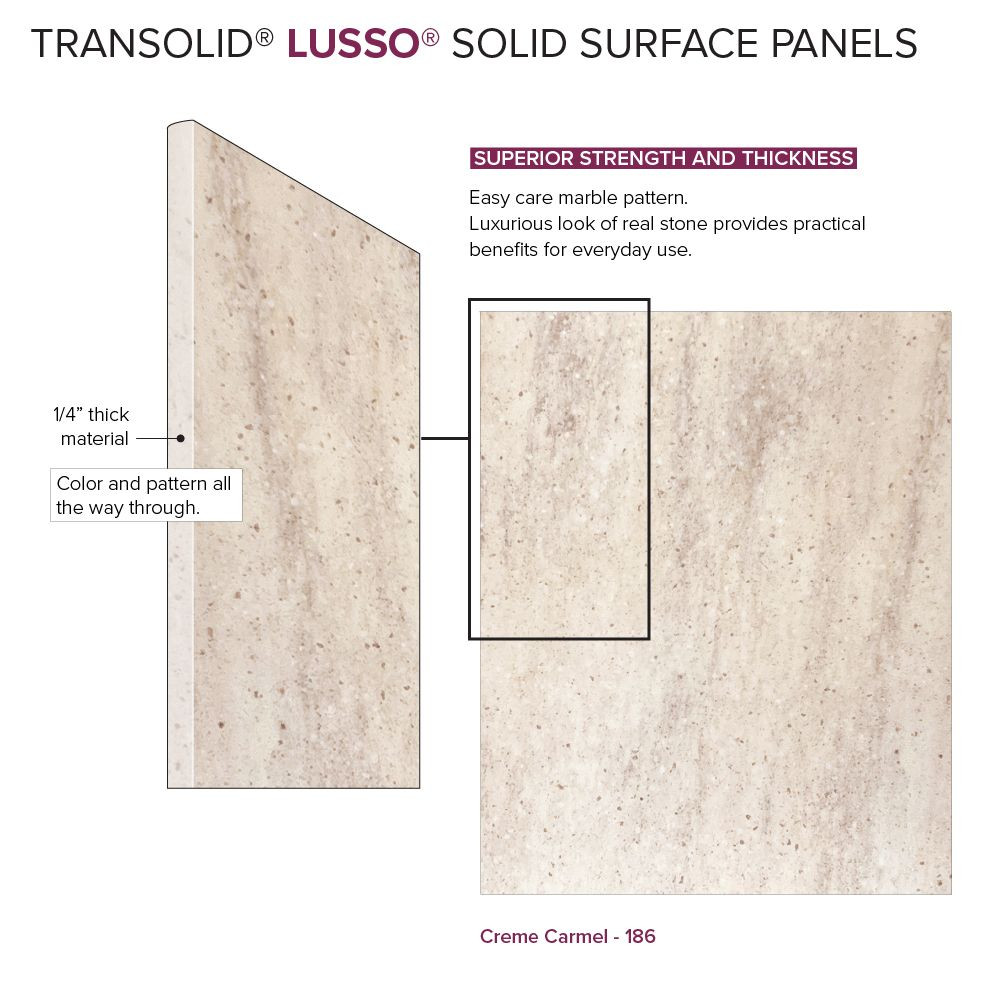 LWK363672-185 Lusso 36-in x 36-in x 72-in Glue to Wall 3-Piece Shower Wall Kit, Creme Carmel
