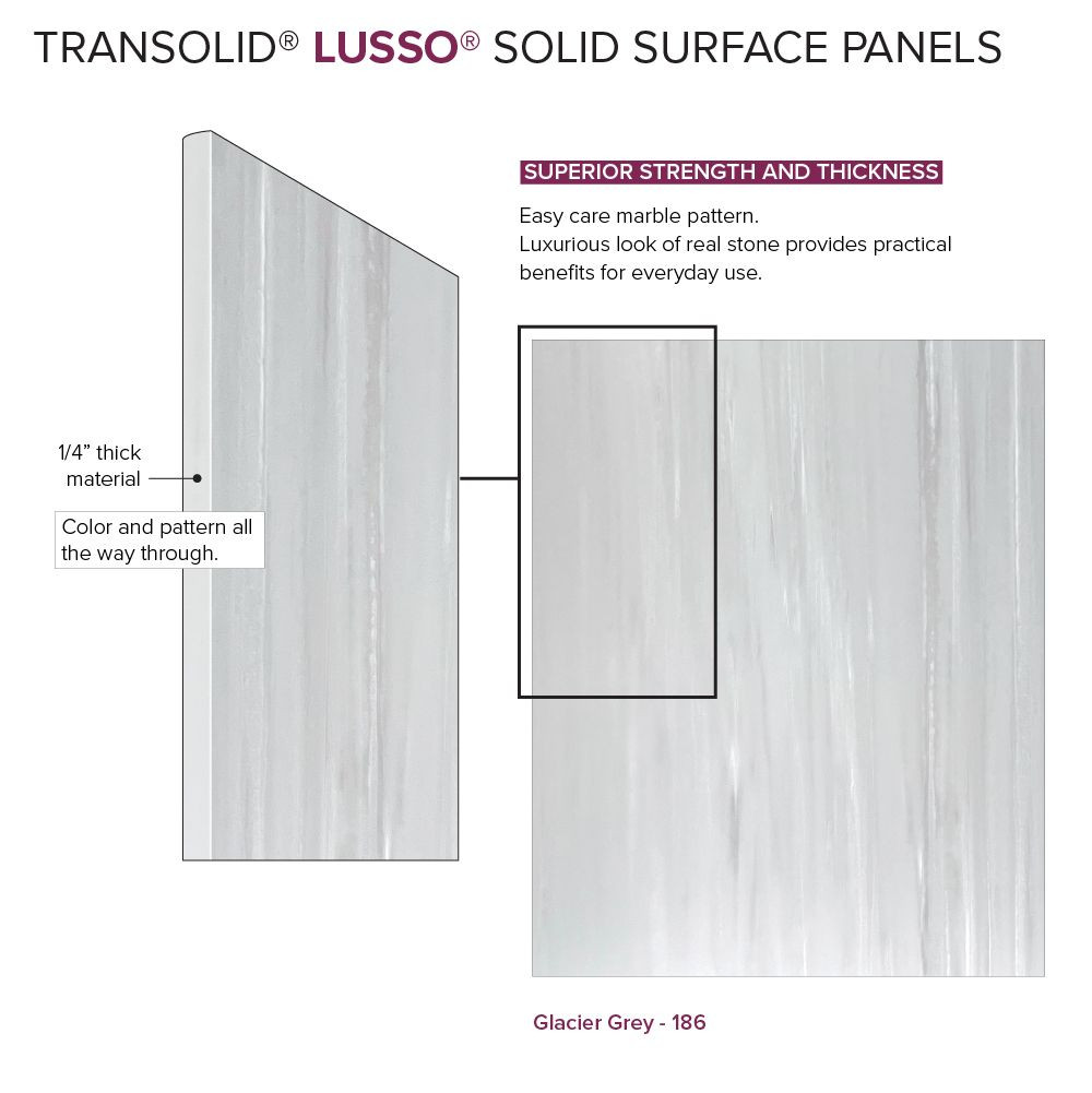LW4872-186 Lusso 48-in x 72-in Glue to Wall Wall Panel, Glacier Grey