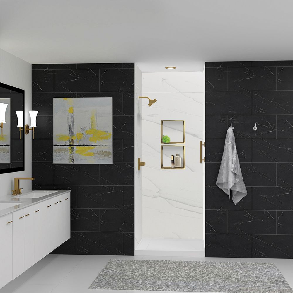 LWKX36368412-181 Lusso 36-in x 36-in x 84/12-in Glue To Wall 6-Piece Transition Shower Wall Kit, Palladio White